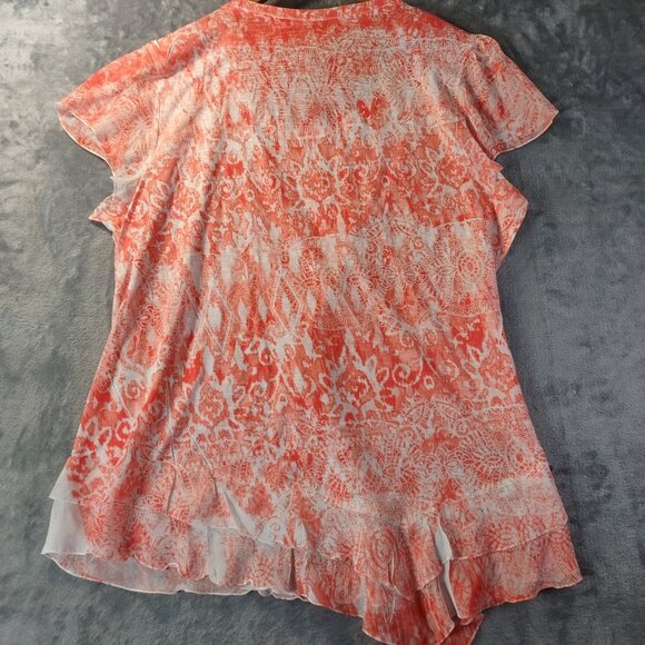 Cato Womens XL Orange White Burnout Ruffle Hem Top Blouse Boho Artsy Summer Vibe - Picture 8 of 11